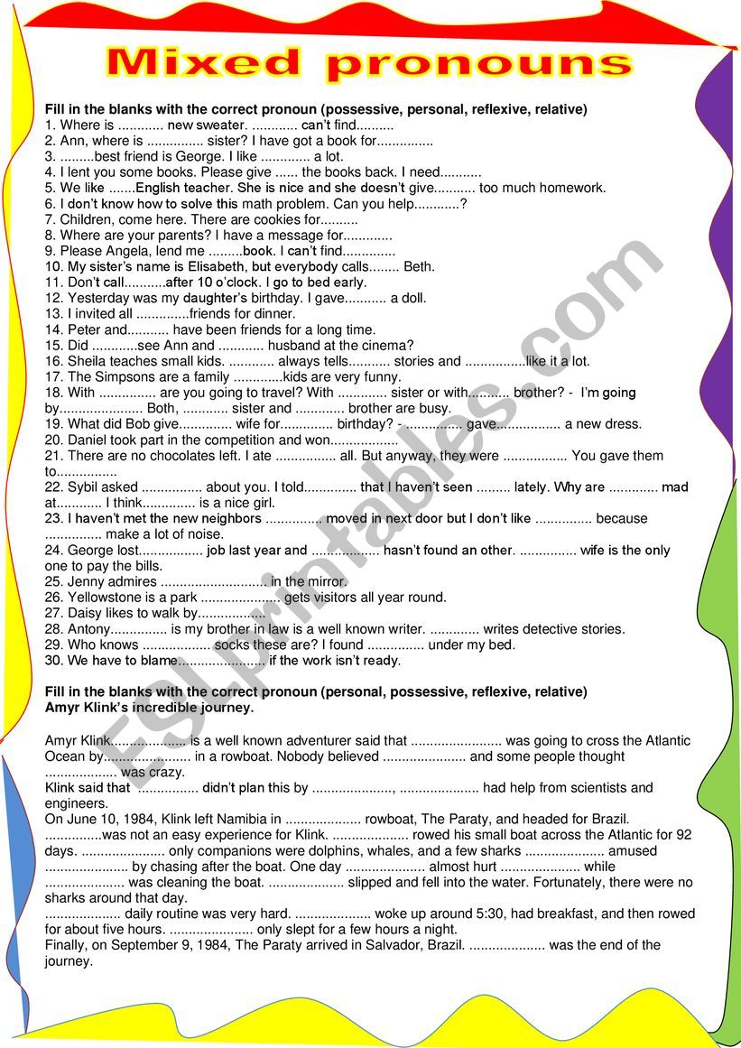 Pronouns worksheet