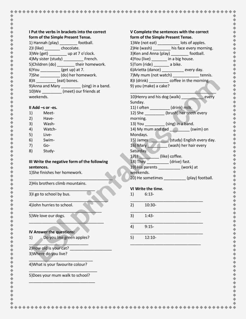 Present Simple Tense worksheet