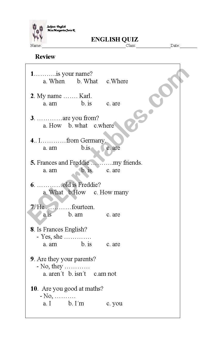 Quiz worksheet