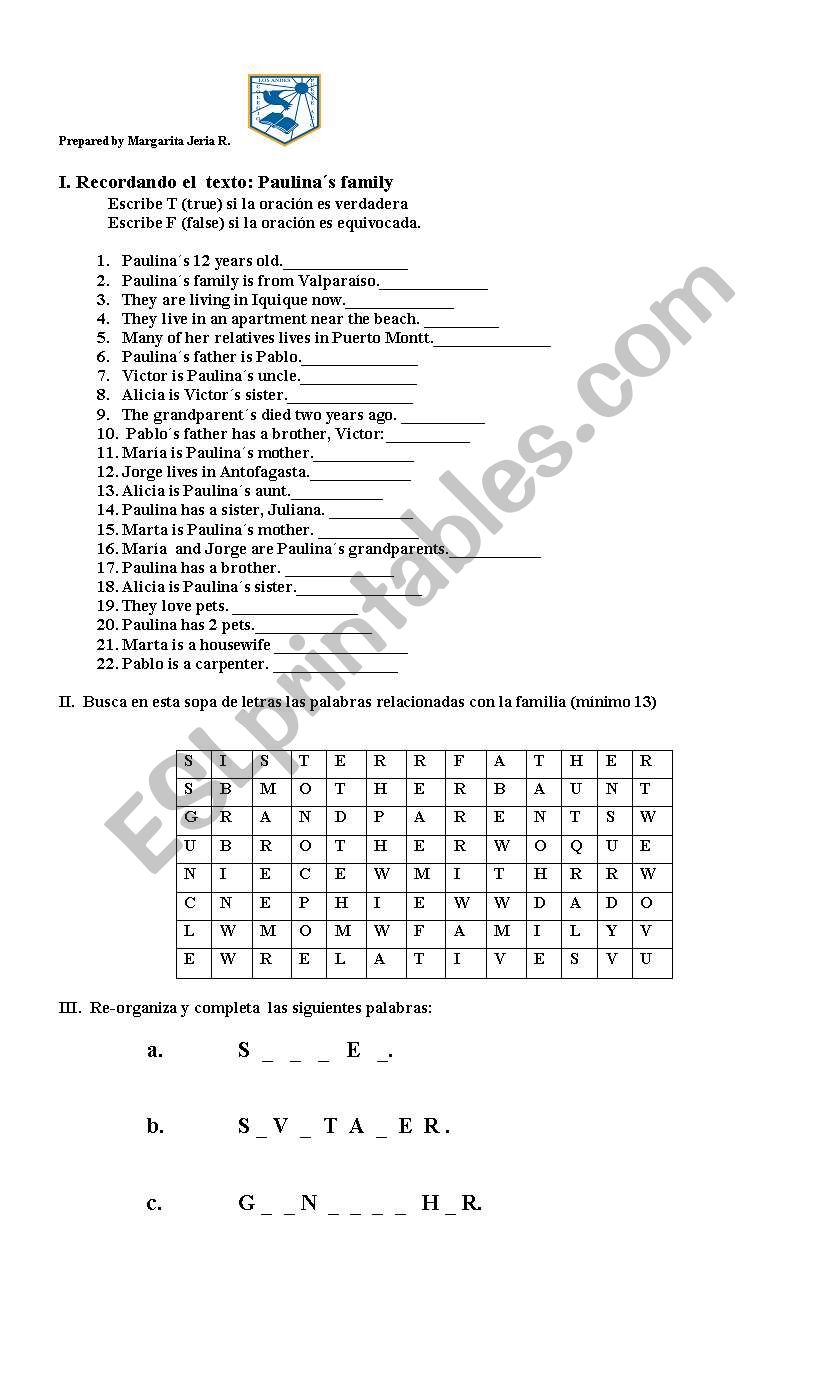 PAULINASFAMILY worksheet