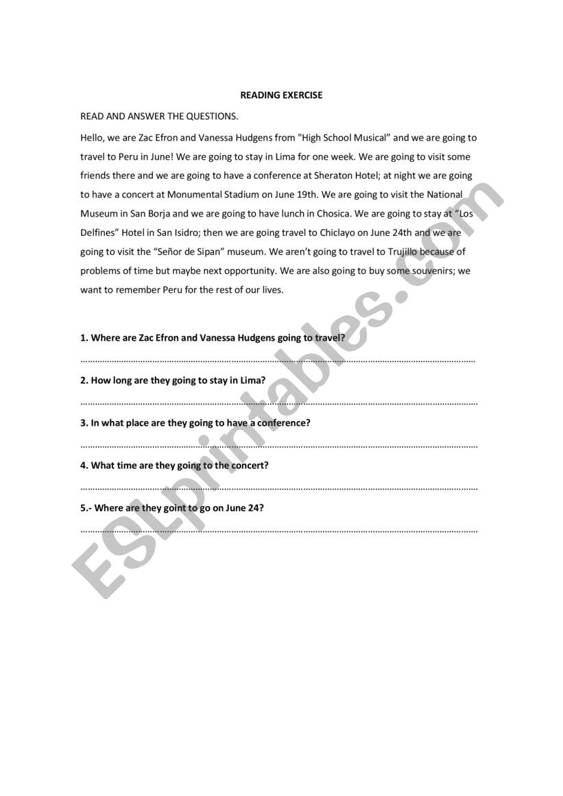 READING EXERCISE worksheet