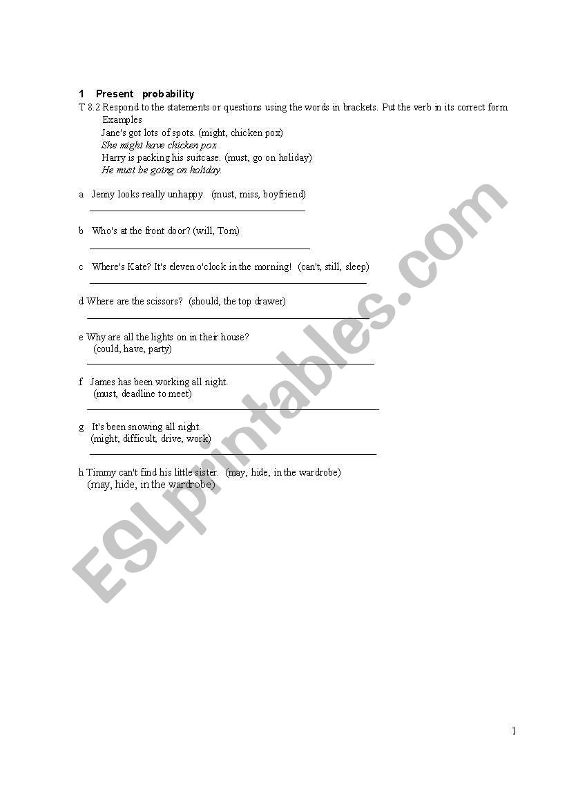 Modals worksheet