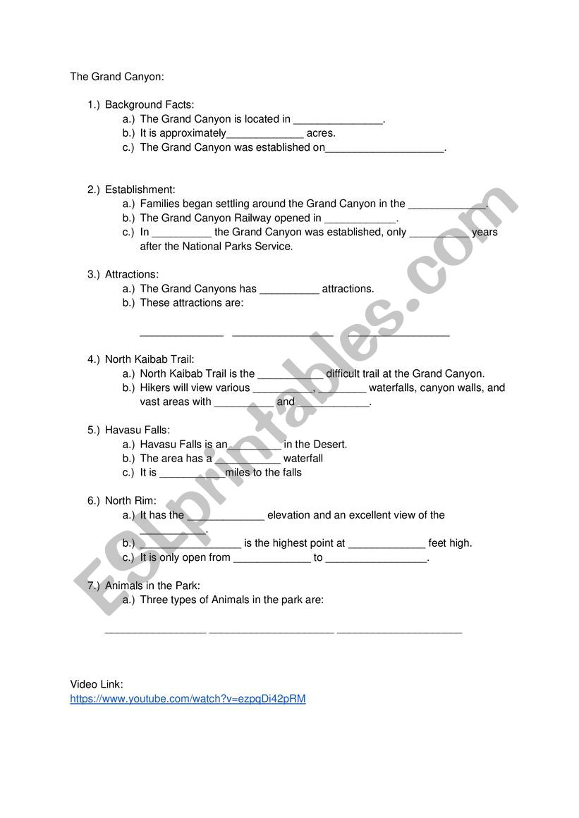 Grand Canyon Guided Notes  worksheet