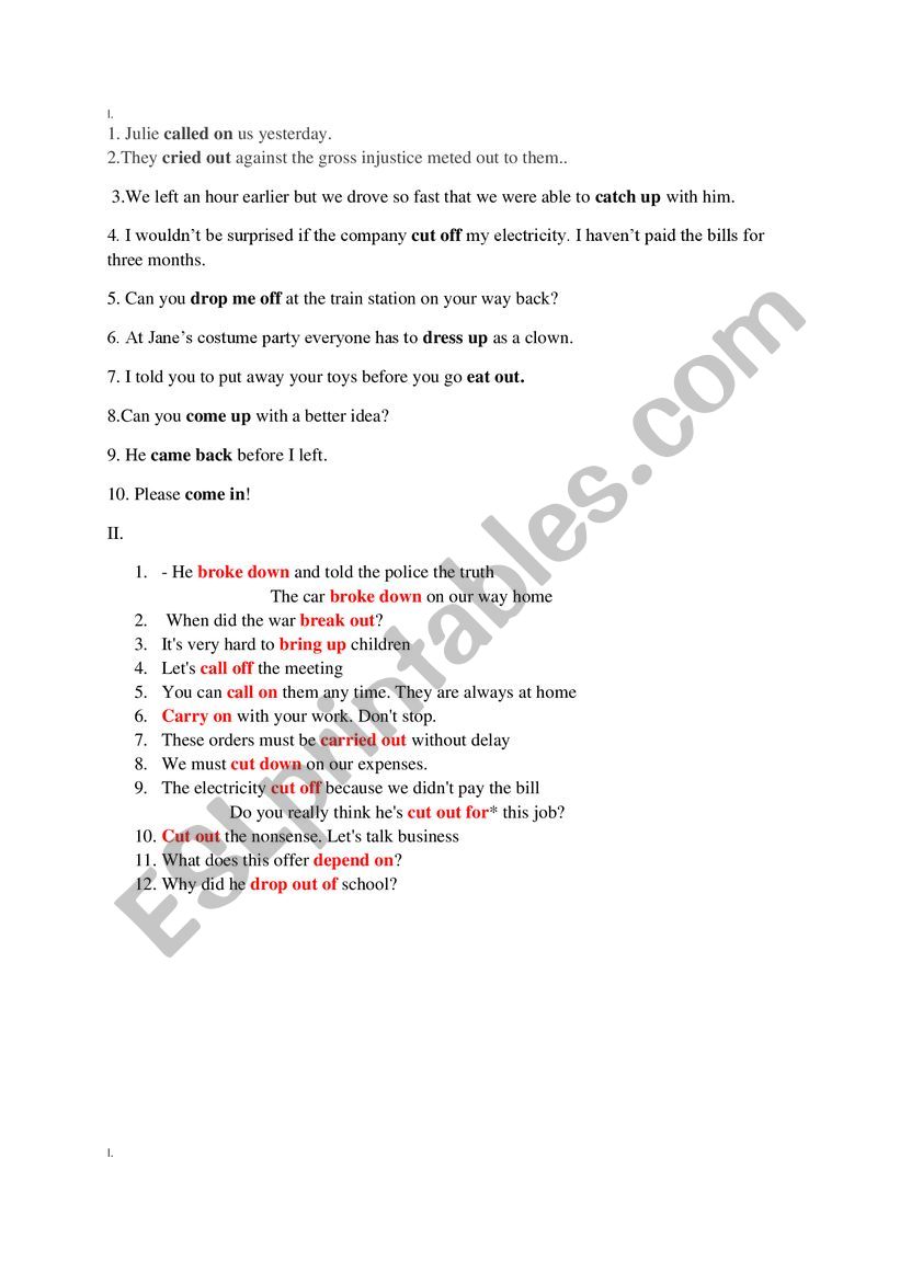 Phrasal verbs worksheet