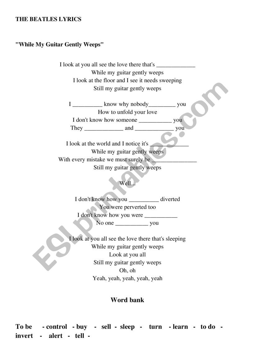 Beatles filling the gaps worksheet
