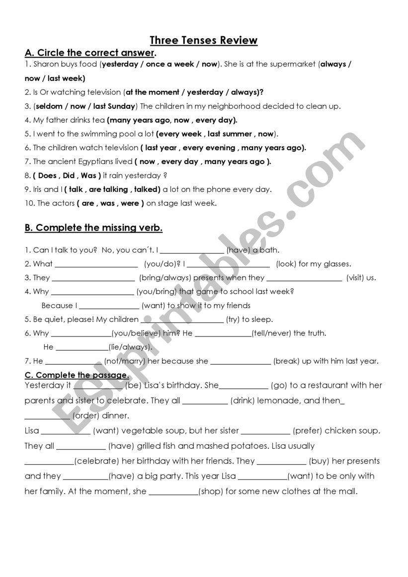 3 tenses review worksheet
