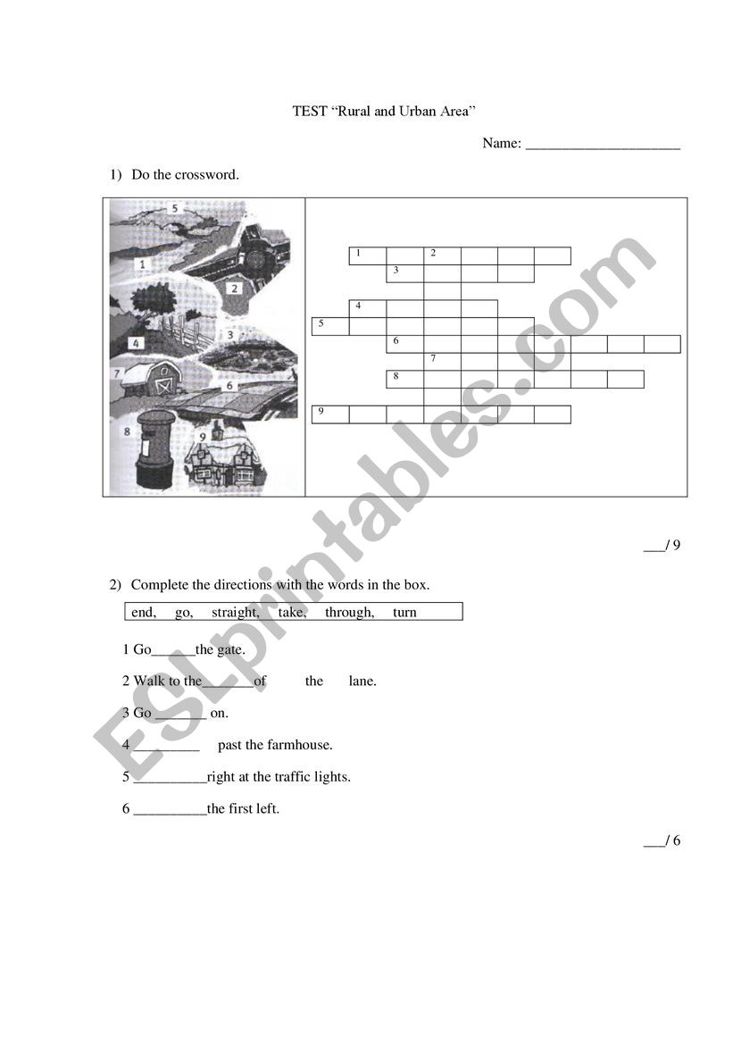 Rural and urban areas worksheet