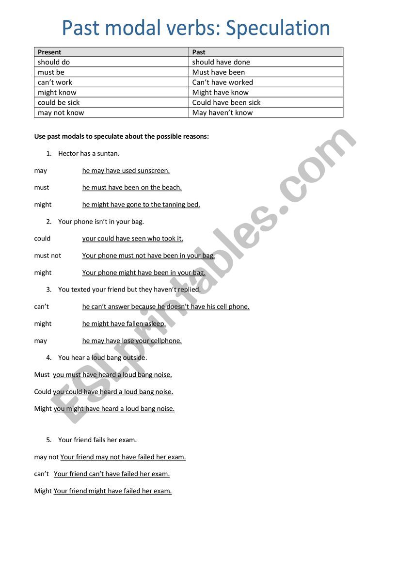 Modal Verbs worksheet