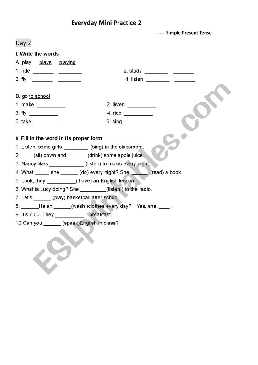 Prestent Simple Tense Everyday Practice