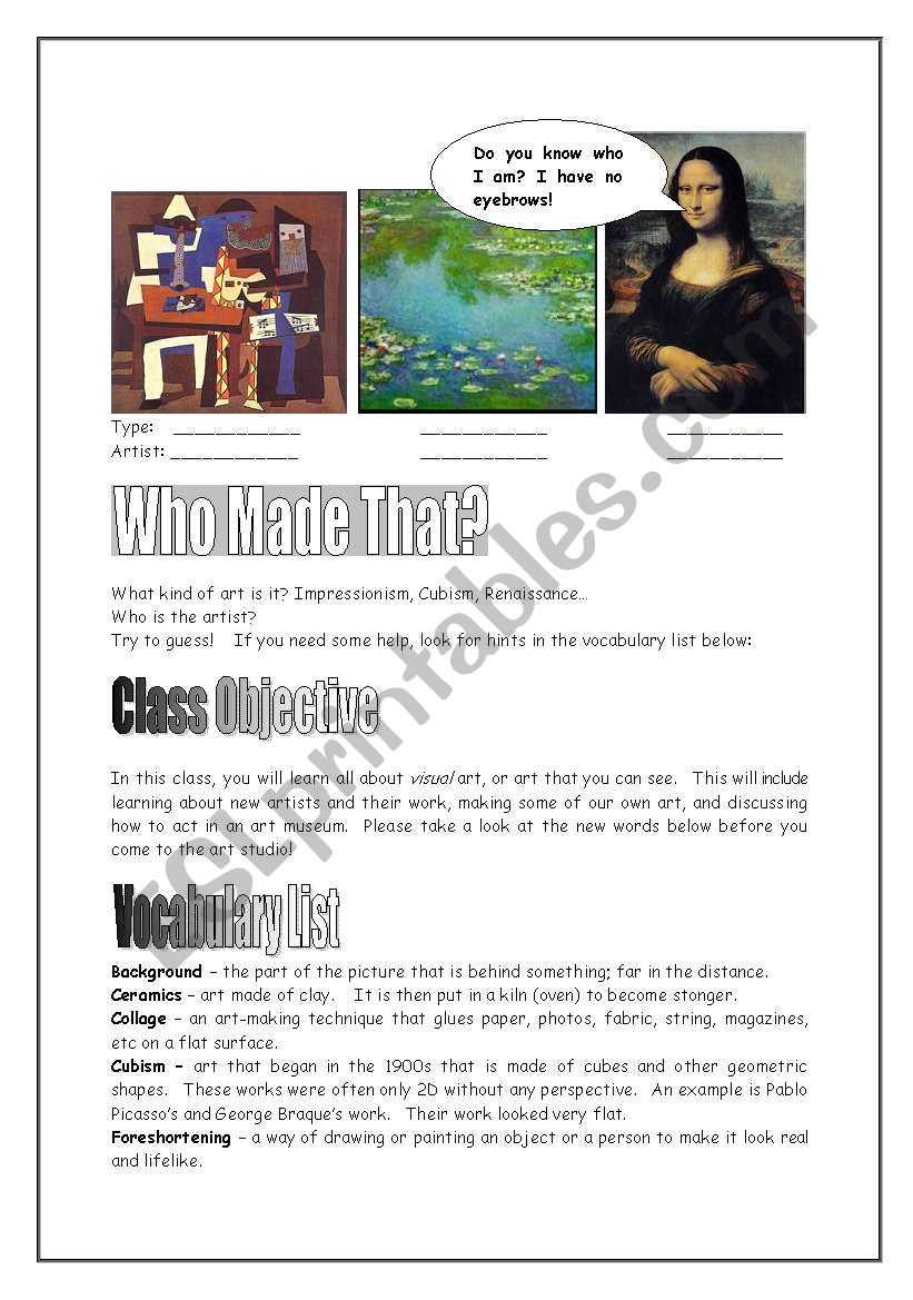 Who Made that? worksheet