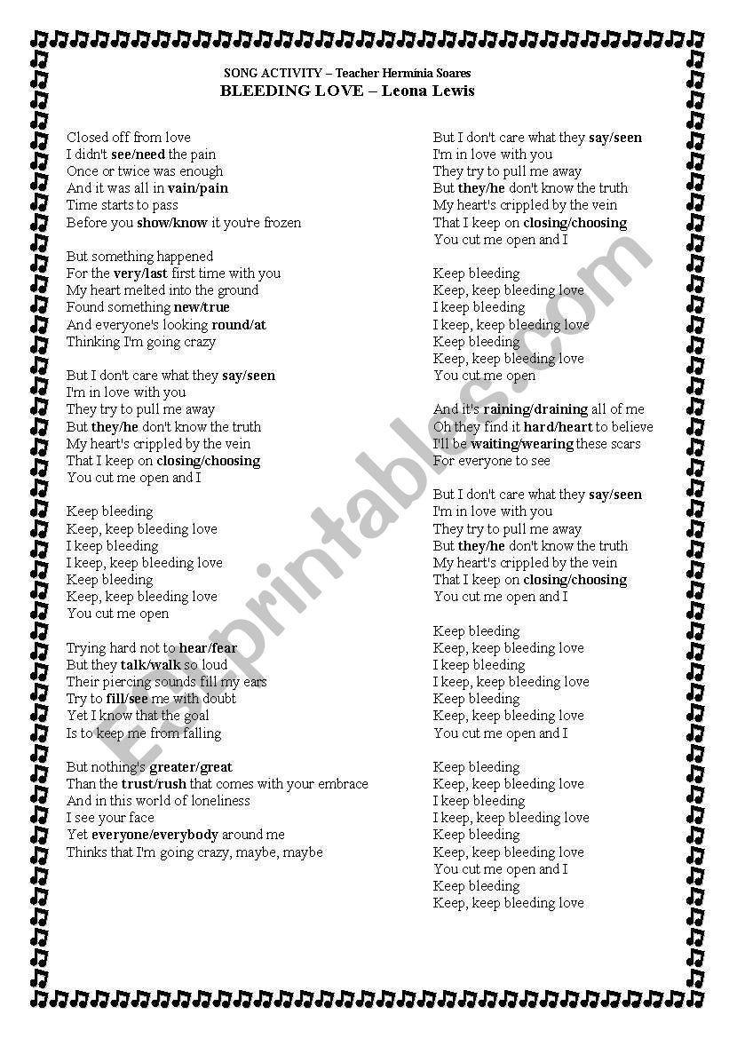 Bleeding Love - Leona Lewis worksheet