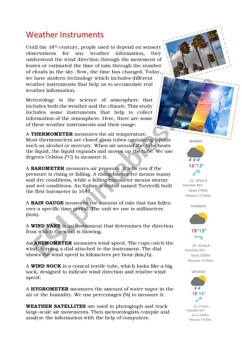 Weather instruments reading worksheet