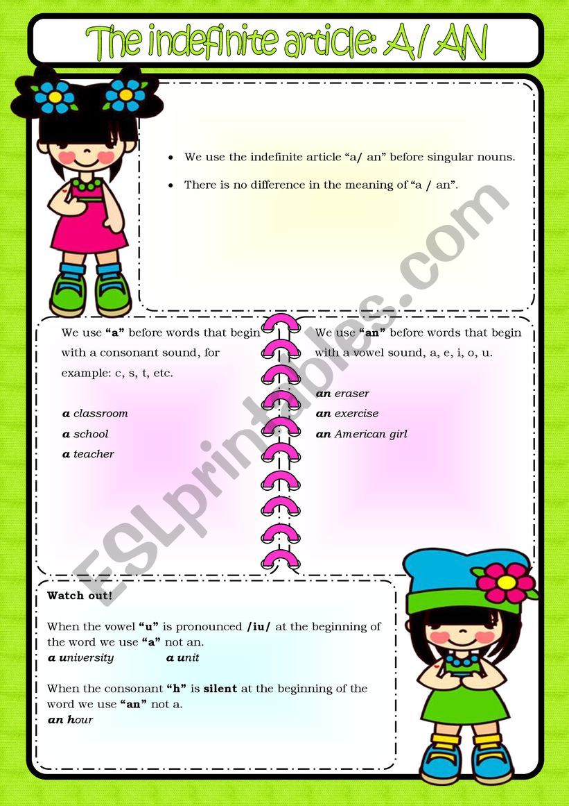 Indefinite article worksheet