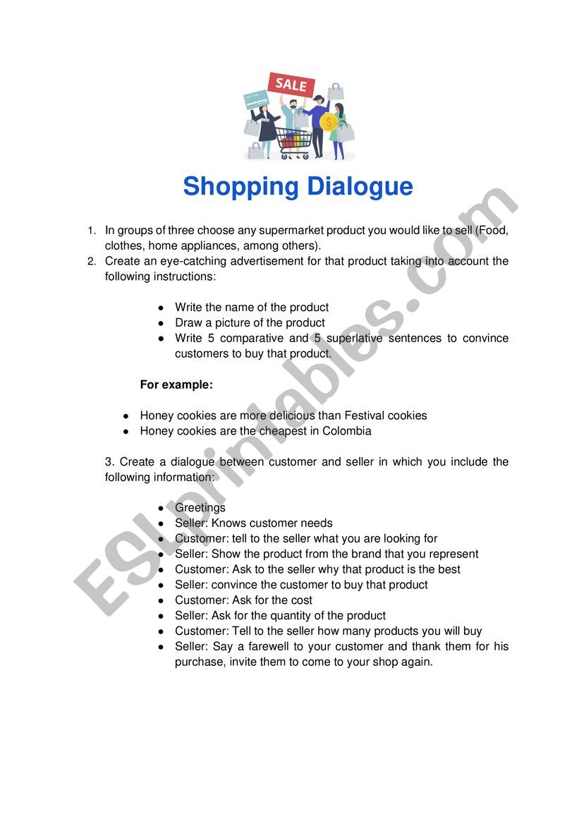  Shopping dialogue worksheet