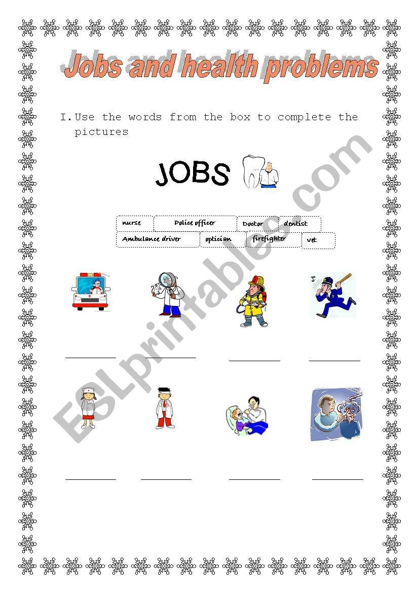Jobs and health problems worksheet