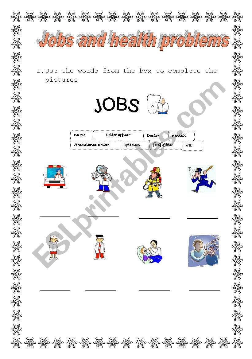 Jobs and health problems worksheet