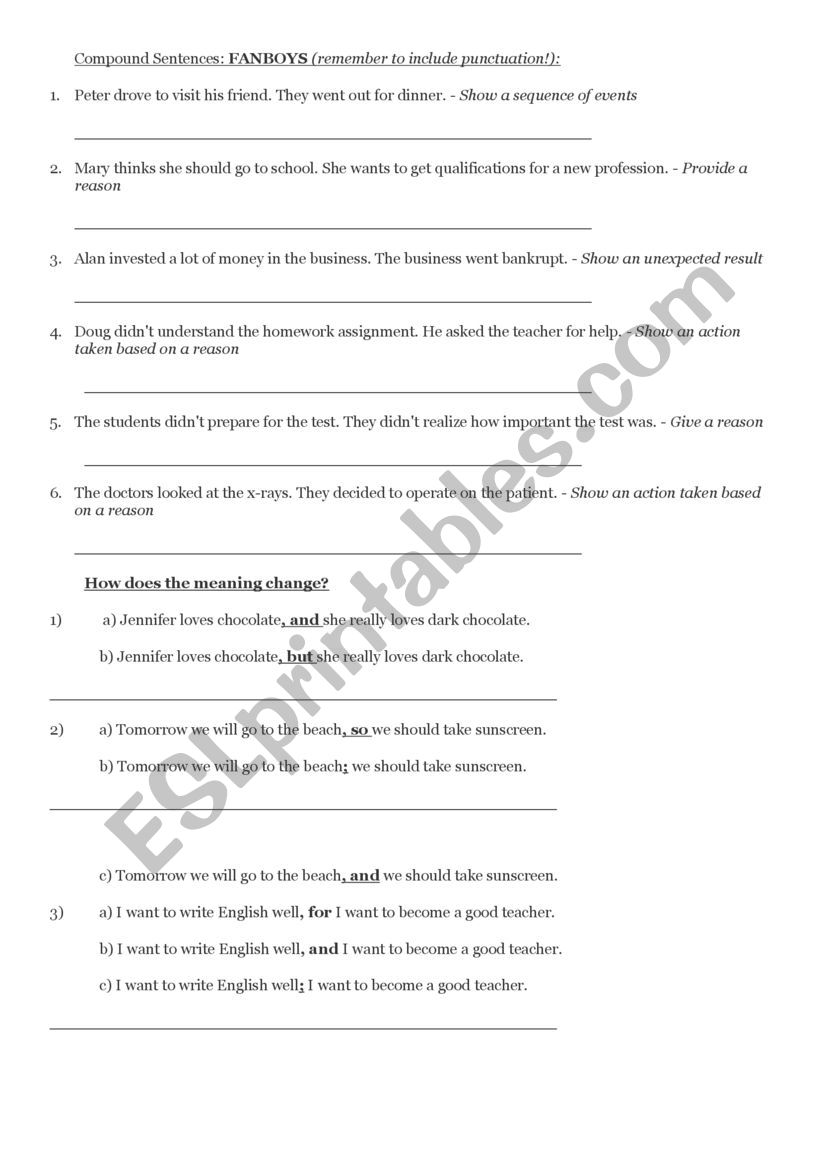 Compound Sentences  worksheet