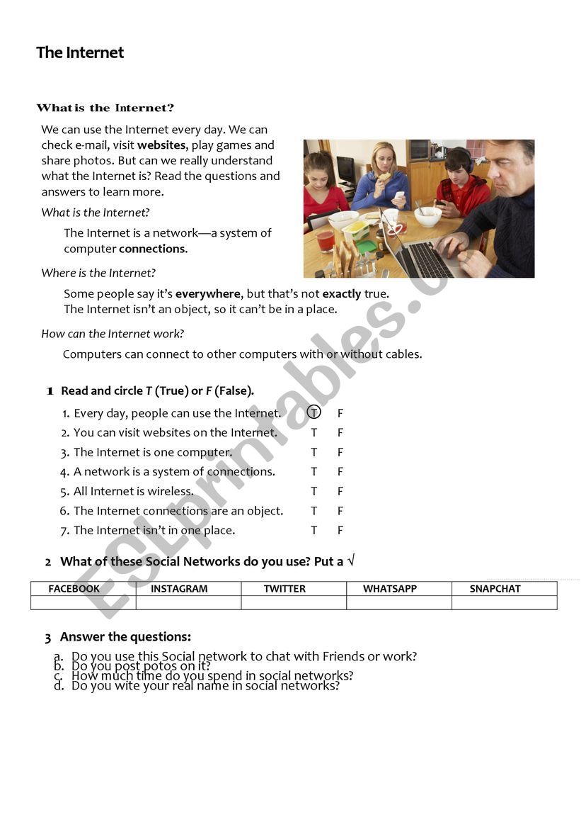 The Internet worksheet