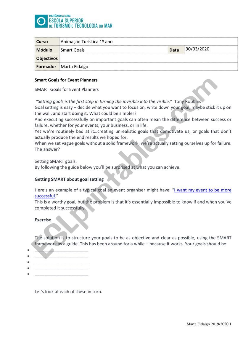 SMART GOALS FOR EVENTS PLANNERS