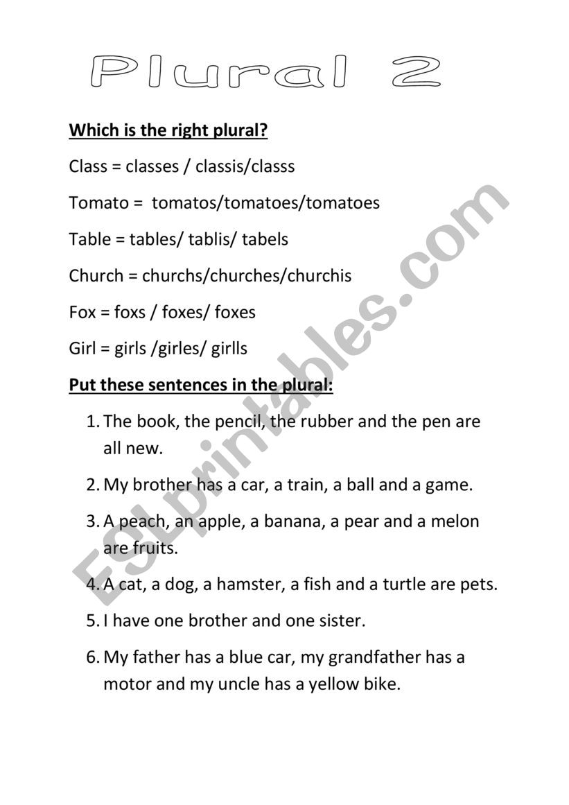 Plural 2  worksheet