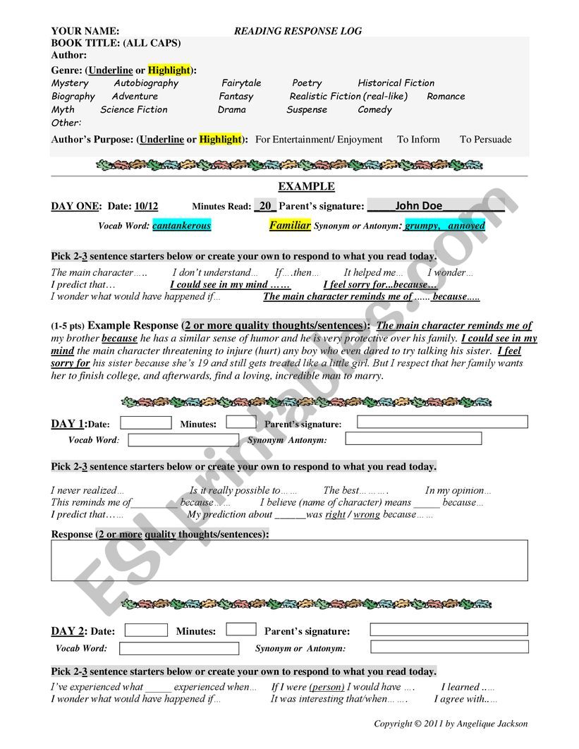 General_Reading_Response_Log_Diverse_Sentence_Stems