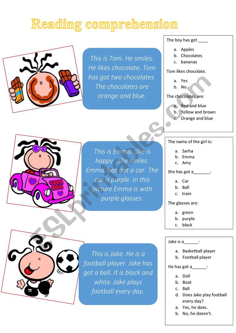 Reading comprehension worksheet