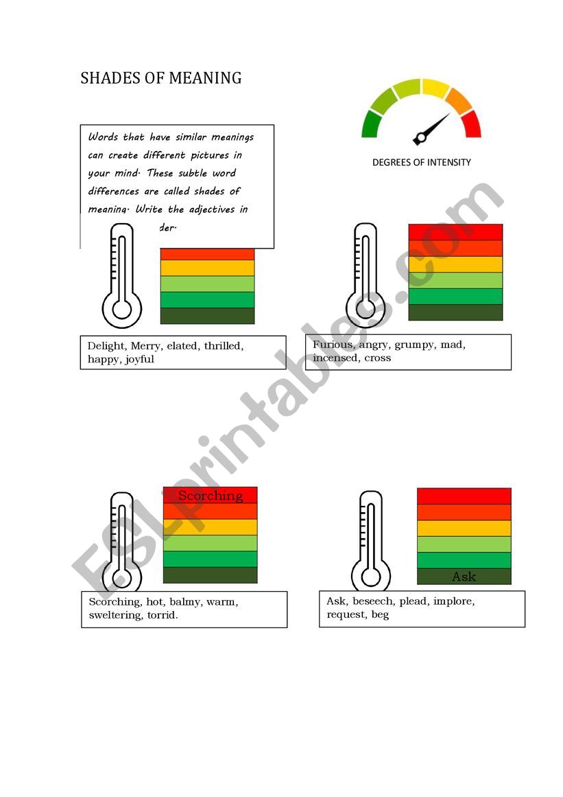 shades of meaning worksheet