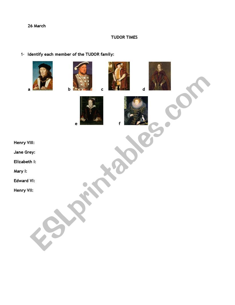 THE TUDORS  worksheet