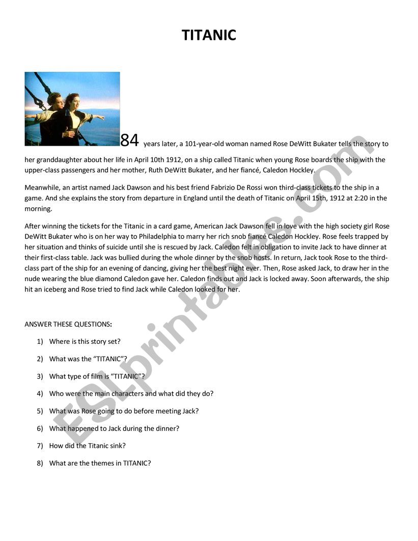 Titanic - movie review worksheet