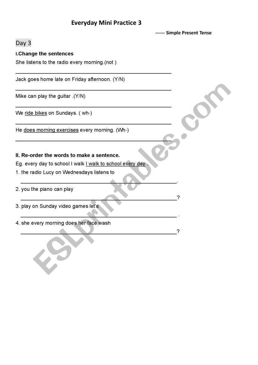 Prestent Simple Tense Everyday Practice3