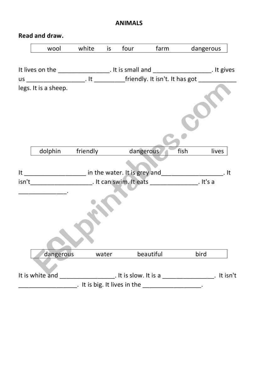 animals reading comprehension gap fill - Happy Street 2 Unit 4