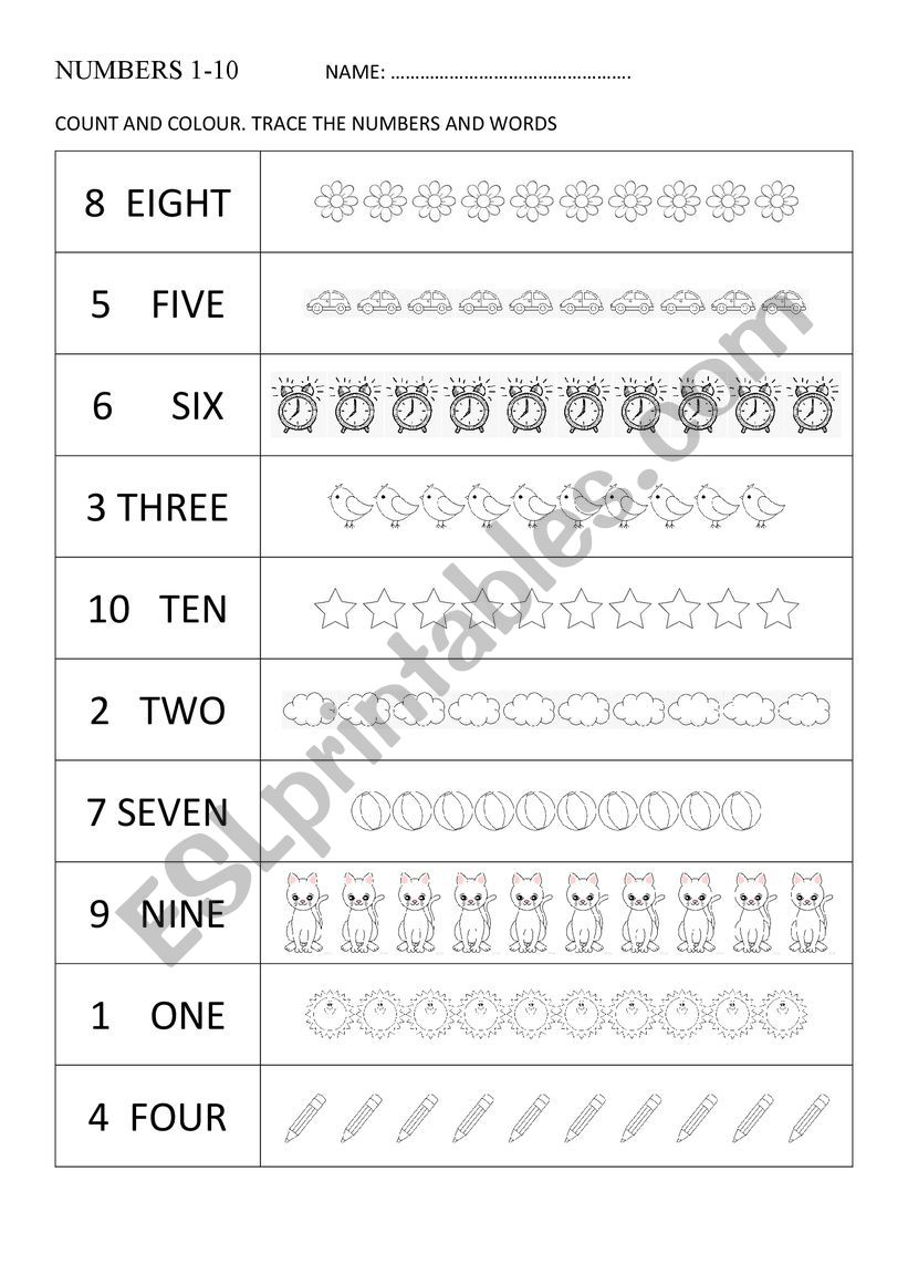 number 1-10 worksheet