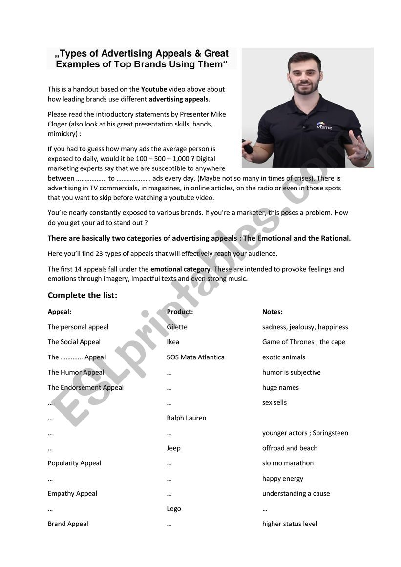 Advertising Techniques worksheet