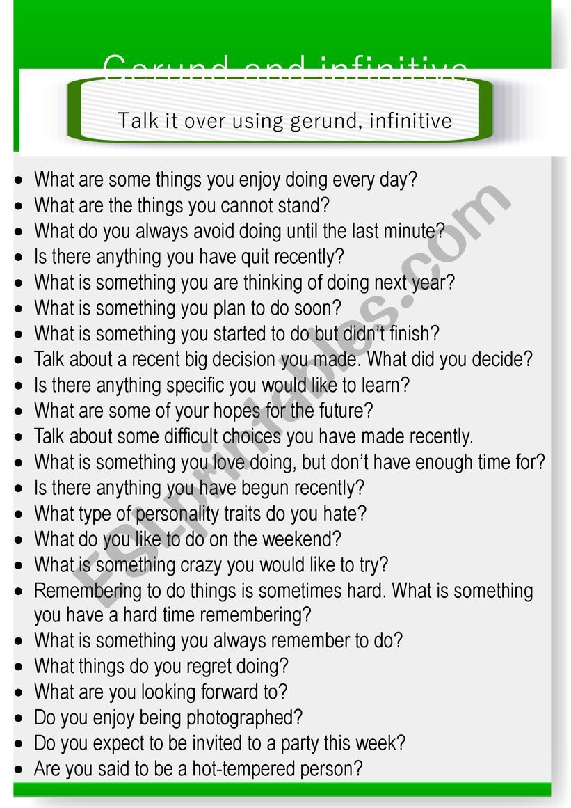 Gerund and infinitive- questions 