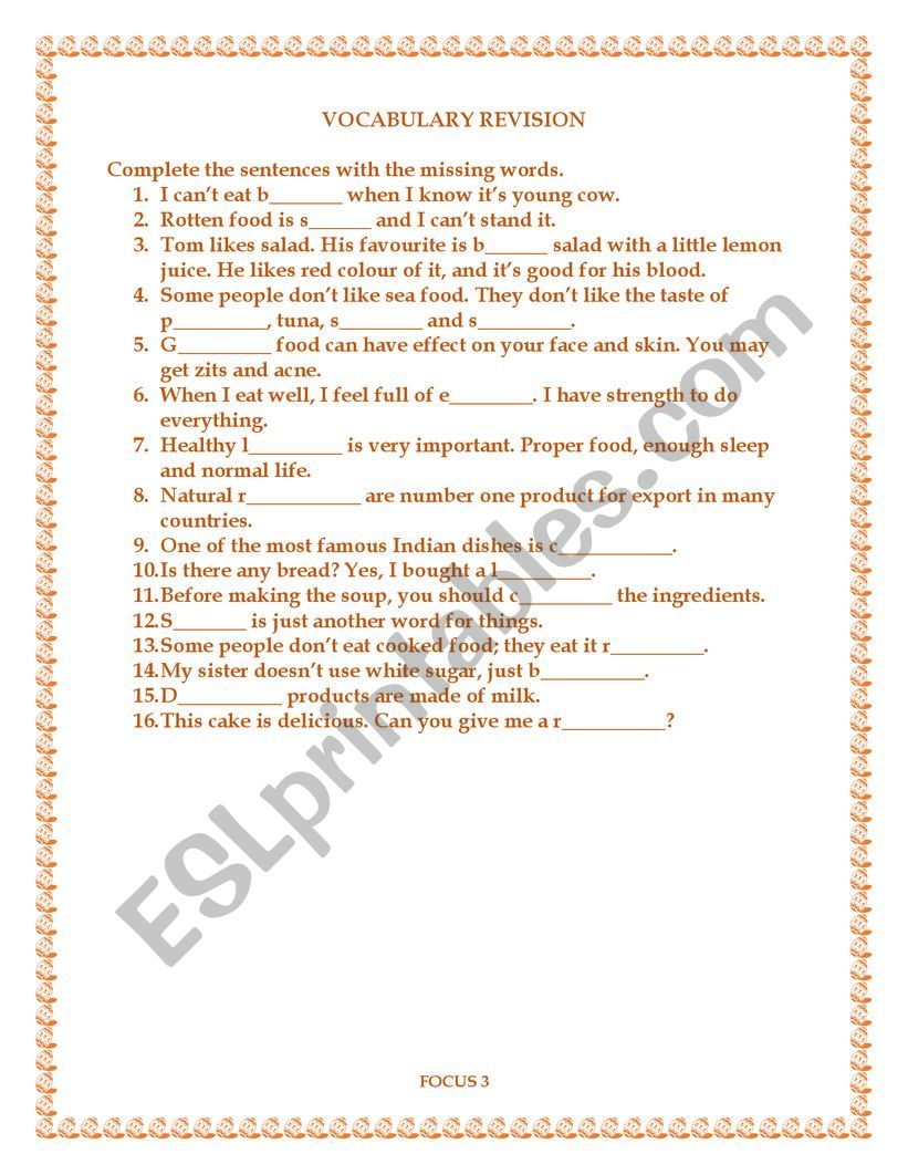 Vocabulary 25 worksheet