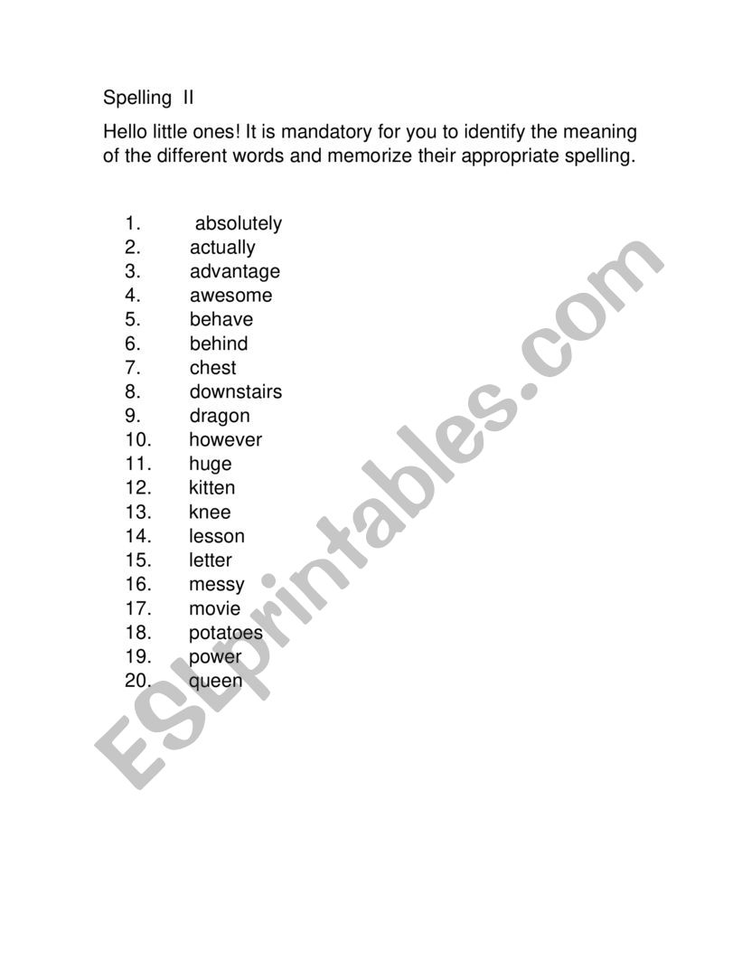 Spelling  worksheet