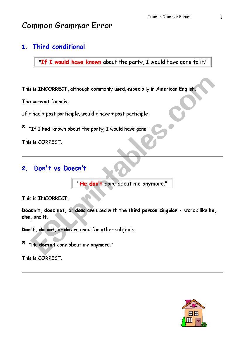 Common Grammar Error worksheet