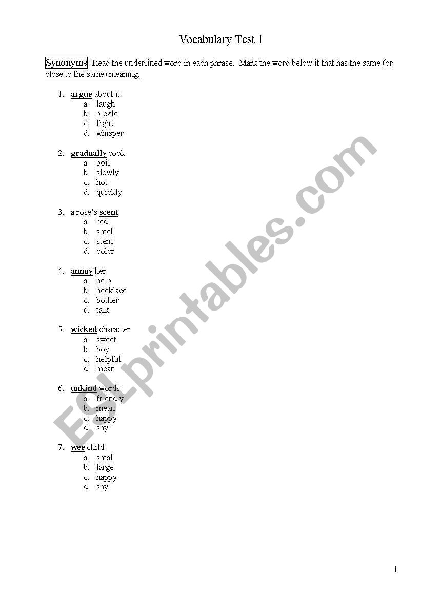 Synonyms VS Antonyms worksheet