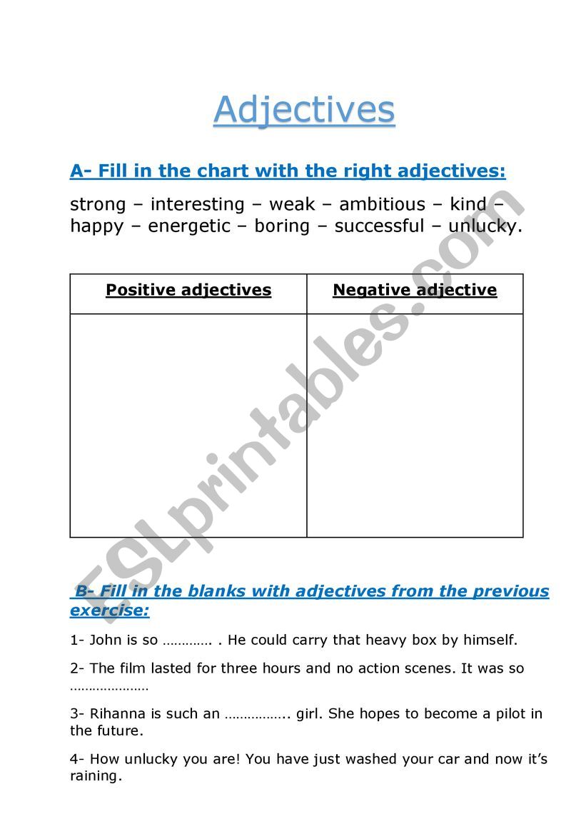 adjectives worksheet