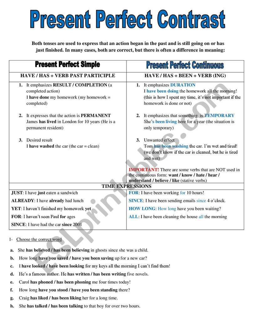Present perfect simple Vs. Present perfect continuous