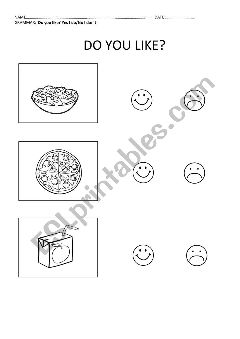 FOOD WORKSHEET: DO YOU LIKE? worksheet