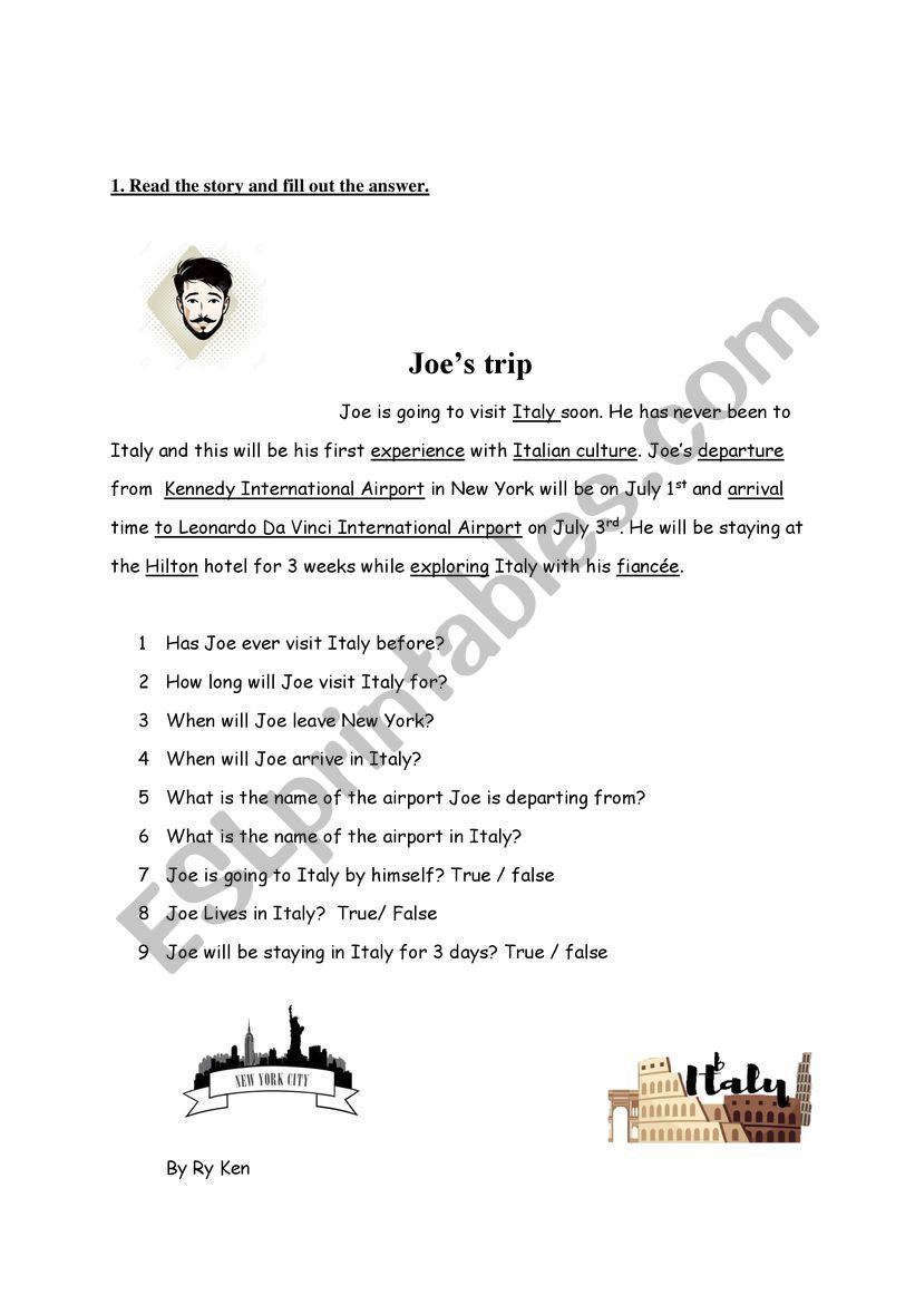 Joe�s trip worksheet