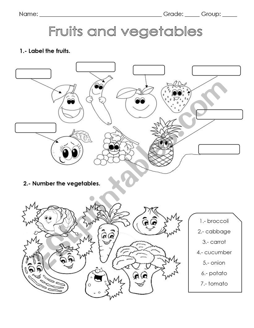 FRUITS AND VEGETABLES worksheet