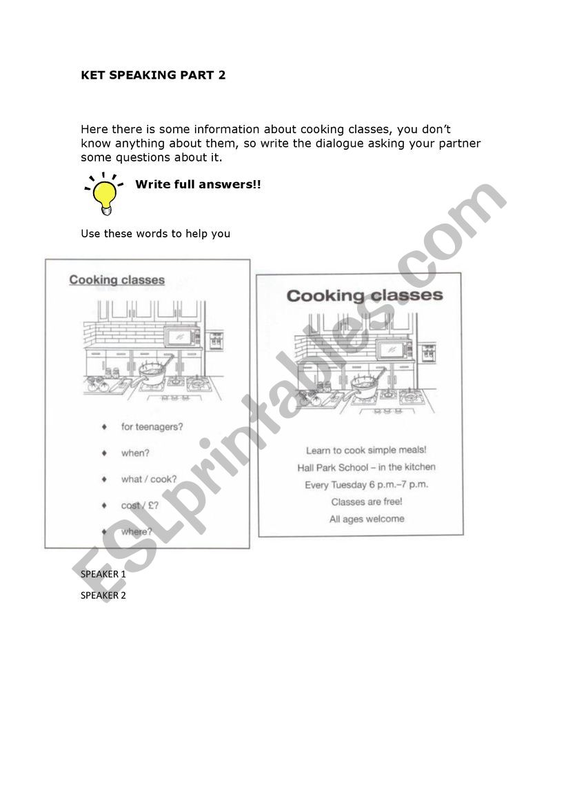 ket speaking part 2 worksheet