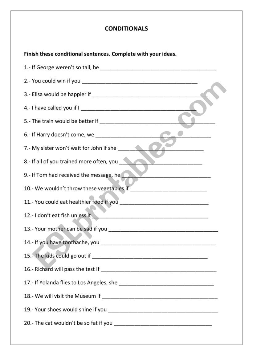 Conditional sentence worksheet