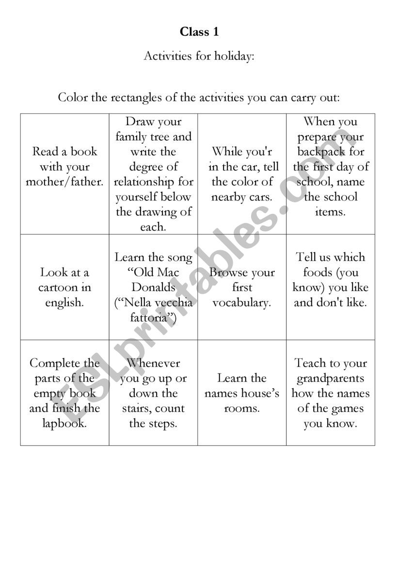 English worksheets: Activity for holiday