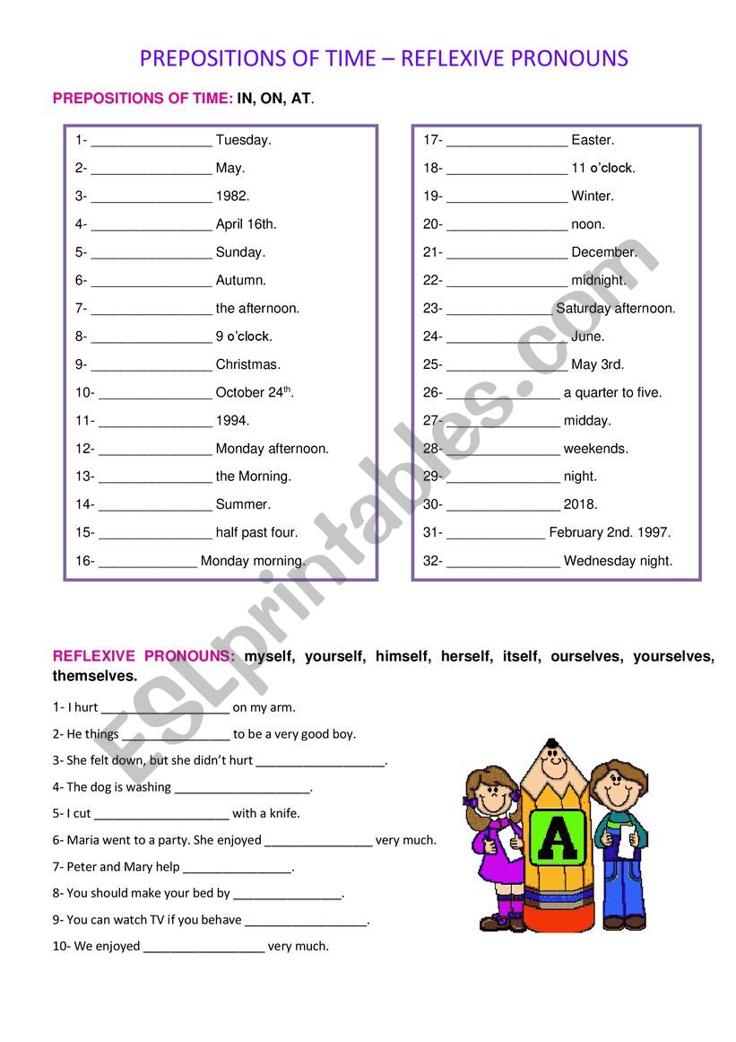 Prepositions of time - Reflexive pronouns