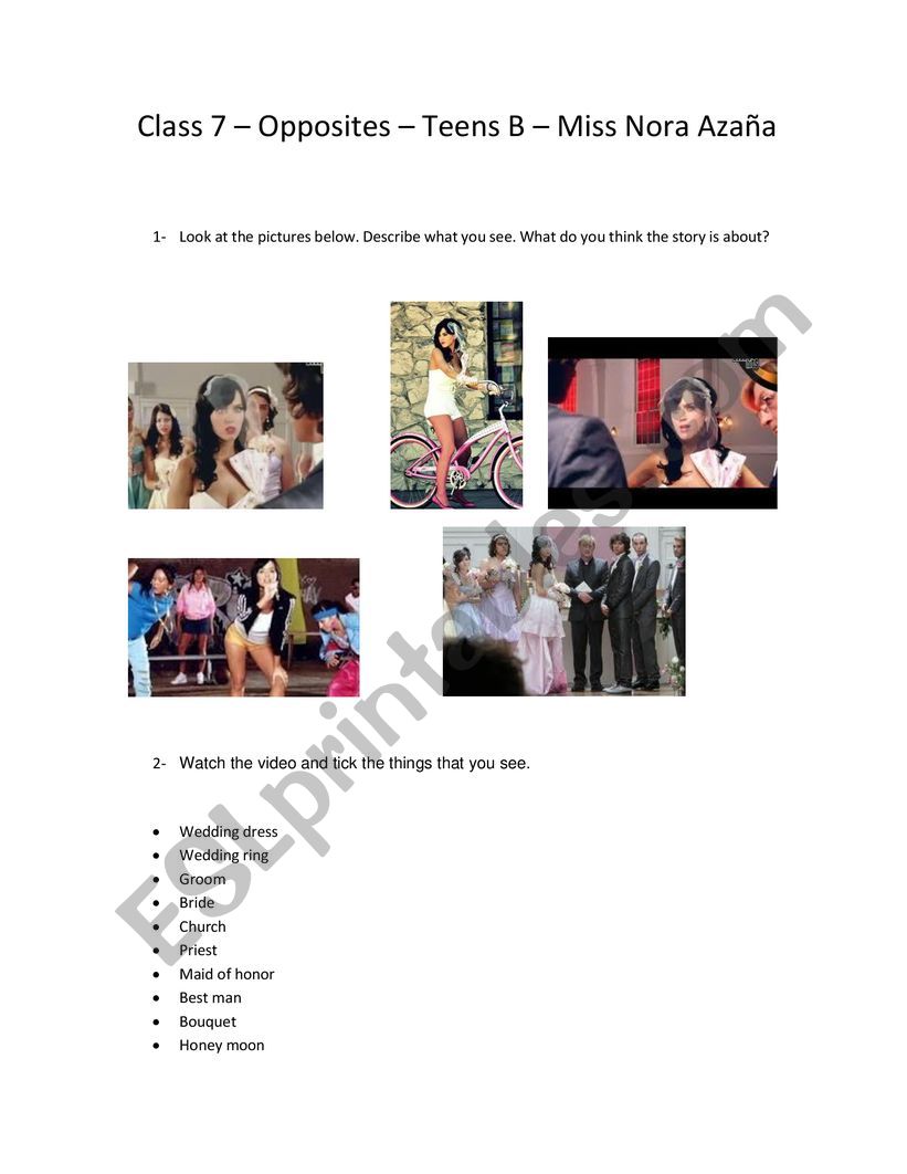 Opposites worksheet