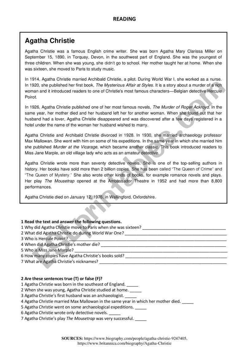 Agatha Christie worksheet