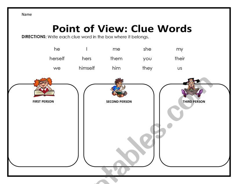 first, second or third person worksheet